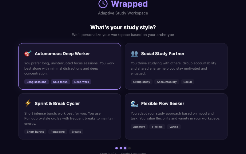Onboarding archetype selection screen